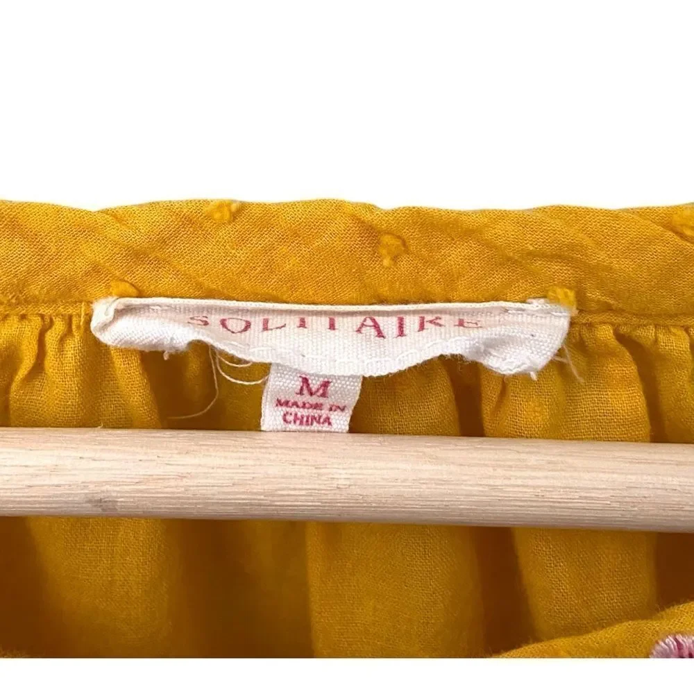 Solitaire Embroidered Mustard Yellow Women's Top in Size Medium - Picture 7 of 7